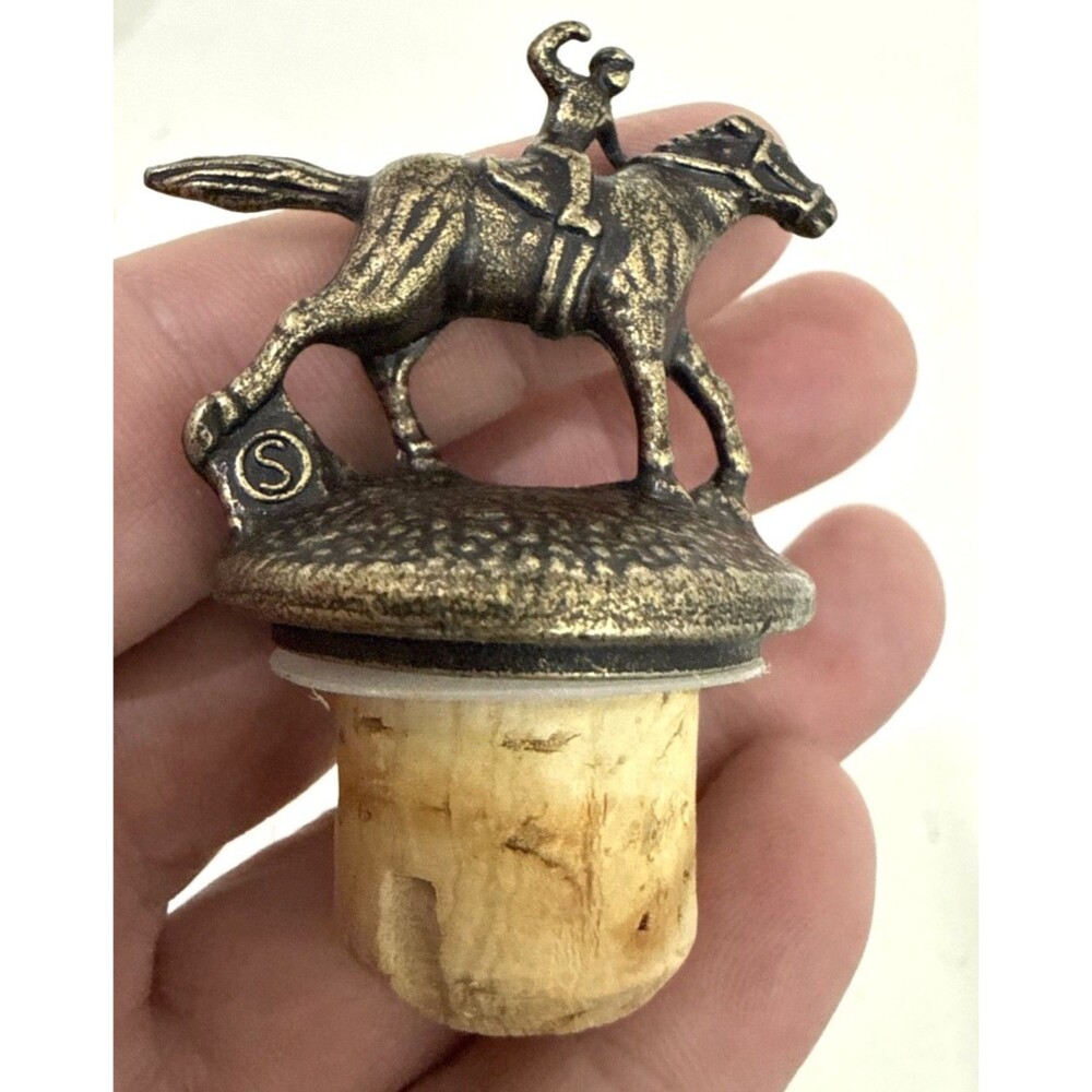 Blanton’s Bourbon Whiskey Cork Bottle Stopper w/Race Horse & Jockey Letter “S”